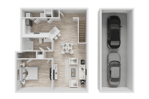 Floor plan for 1 bed, 1 bath, 883 sqft